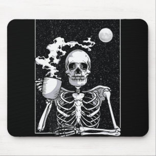Cute Skeleton Drinking Coffee Halloween Costume Mouse Pad