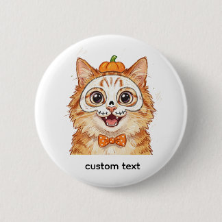 Cute Skeleton Face Paint Ginger Cat Halloween 6 Cm Round Badge