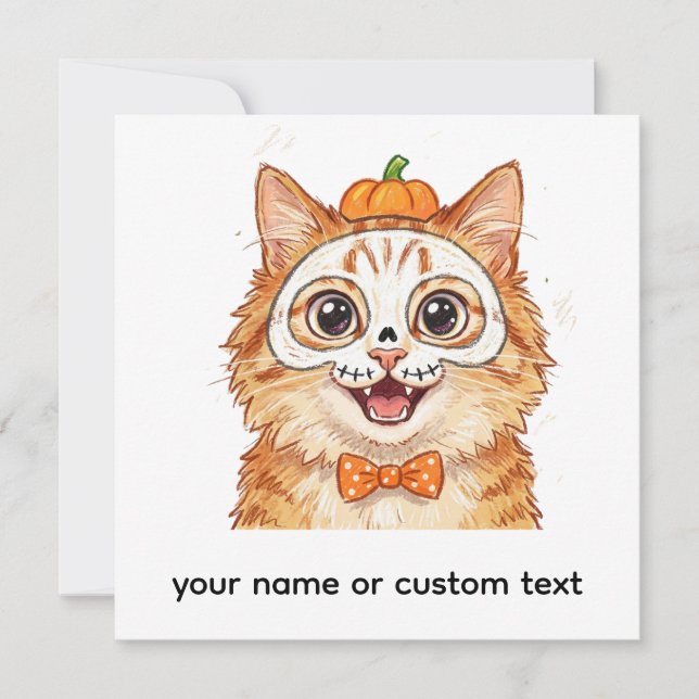 Cute Skeleton Face Paint Ginger Cat Halloween  Invitation (Front)