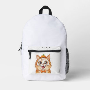 Cute Skeleton Face Paint Ginger Cat Halloween Printed Backpack