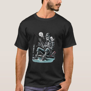 Cute Skeleton Fishing Halloween Ghost Fisherman Bo T-Shirt