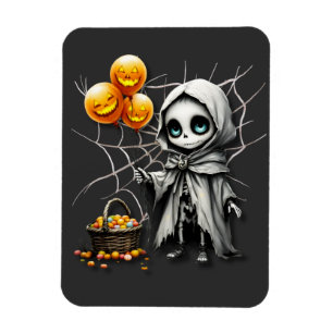 Cute Skeleton Girl with Pumpkin Balloons Magnet