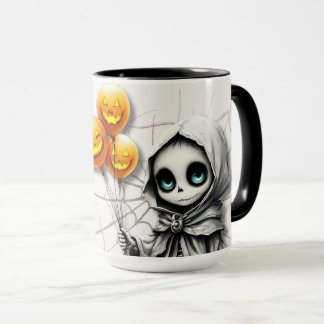 Cute Skeleton Girl with Pumpkin Balloons  Mug