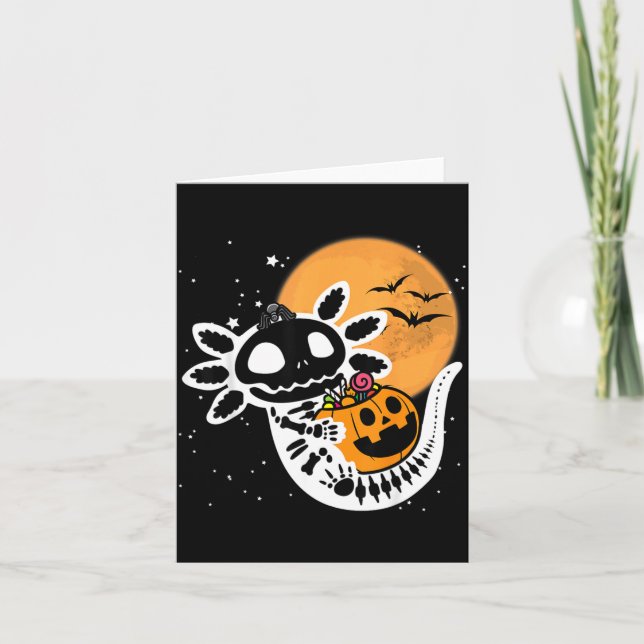 Cute Skeleton Halloween Axolotl Card (Front)