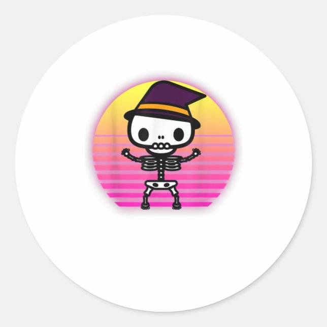 Cute Skeleton Halloween Retro Vaporware Men Classic Round Sticker (Front)