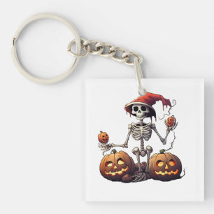 Cute Skeleton Halloween Witch Pumpkin  Key Ring