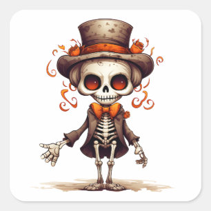 Cute Skeleton Halloween Witch  Square Sticker