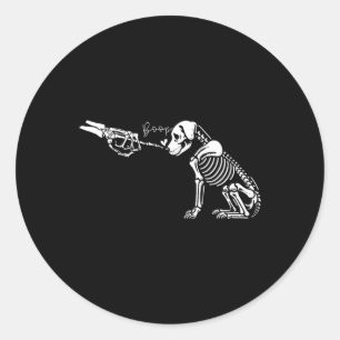 Cute Skeleton Hand Boop Dog Funny Halloween 1  Classic Round Sticker