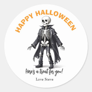  Cute skeleton  Happy Halloween friendly pumpkins Classic Round Sticker