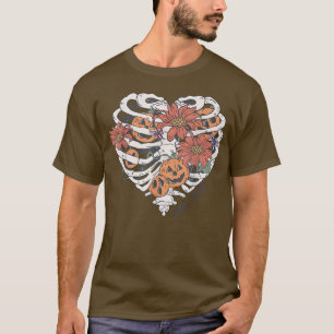 Cute Skeleton Heart Rib Flower Pumpkin Spooky Hall T-Shirt