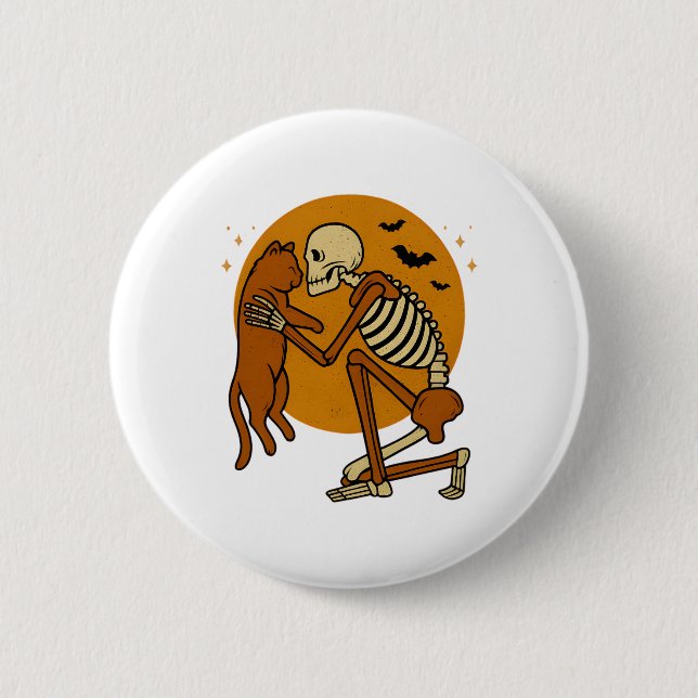 Cute Skeleton Hugging Cat Gothic Halloween Design 6 Cm Round Badge (Front)