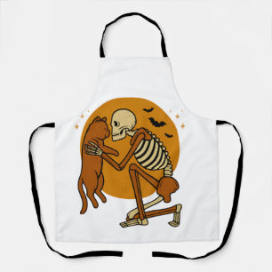 Cute Skeleton Hugging Cat Gothic Halloween Design Apron