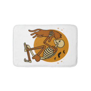 Cute Skeleton Hugging Cat Gothic Halloween Design Bath Mat