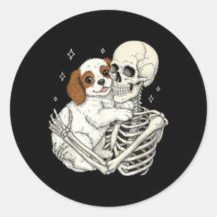 Cute Skeleton Hugging Dog Puppy Halloween Pet Dogs Classic Round Sticker