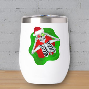Cute Skeleton in Bright Red Green Splatter Xmas