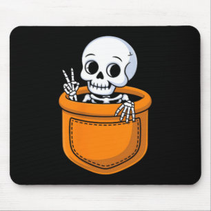 Cute Skeleton in Pocket Peace Sign Halloween Mouse Pad