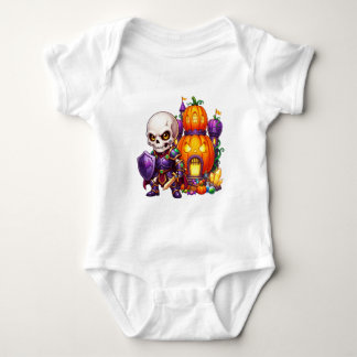 Cute Skeleton Knight Pumpkin Castle Halloween Baby Bodysuit