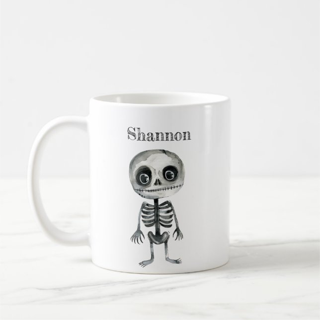 Cute Skeleton Personalized Halloween Mug (Left)