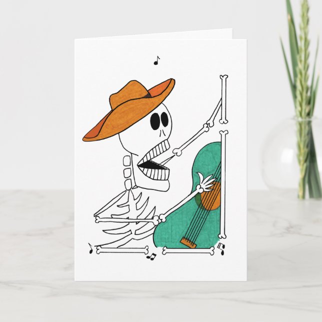 Cute Skeleton Singing Cowboy Playing Guitar Card (Front)