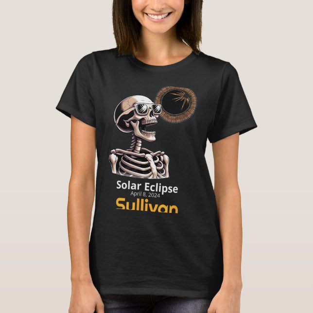 Cute Skeleton Solar Eclipse Sullivan Indiana T-Shirt (Front)