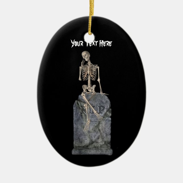 Cute Skeleton Tombstone Halloween Ornament (Front)