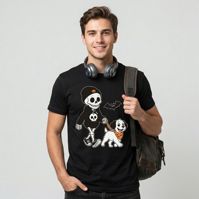 Cute Skeleton Walking Dog Halloween T-Shirt (Creator Uploaded)