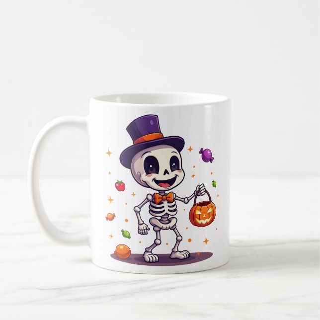Cute Skeleton With Candy Halloween Mug (Left)