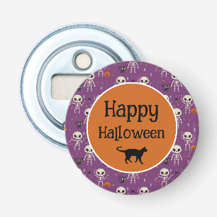Cute Skeletons and Cat Halloween Purple and Orange Bottle Opener