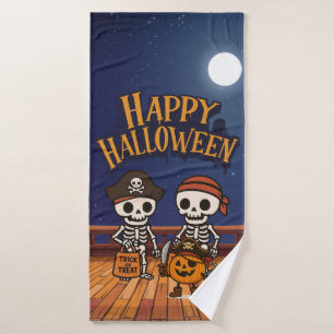 cute, skeletons and pumpkin Halloween Bath Towel