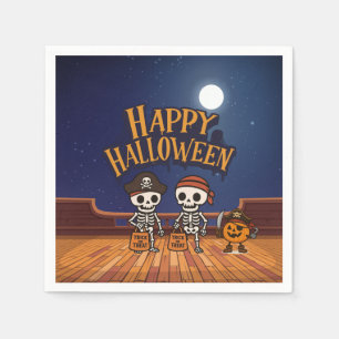 cute, skeletons and pumpkin Halloween Napkin