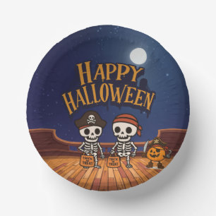cute, skeletons and pumpkin Halloween Paper Plate