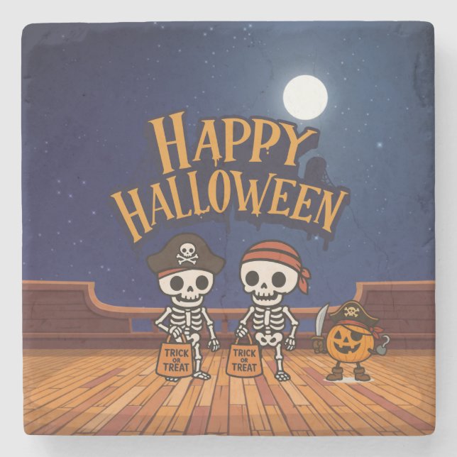 cute, skeletons and pumpkin Halloween  Stone Coaster (Front)
