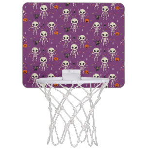 Cute Skeletons Halloween Pattern Purple Mini Basketball Hoop