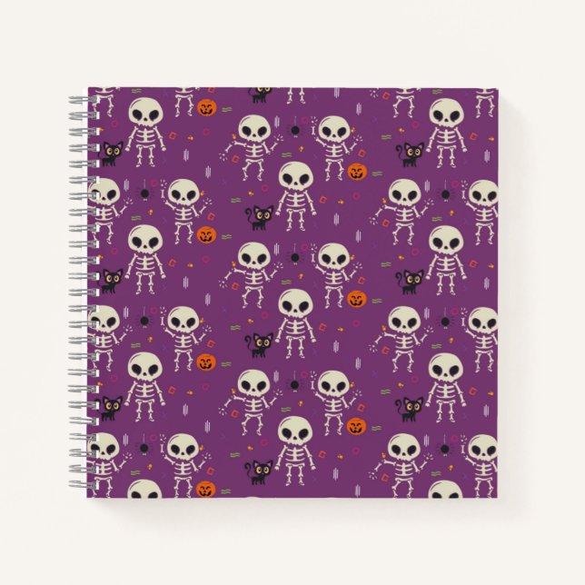 Cute Skeletons Halloween Pattern Purple Notebook (Front)