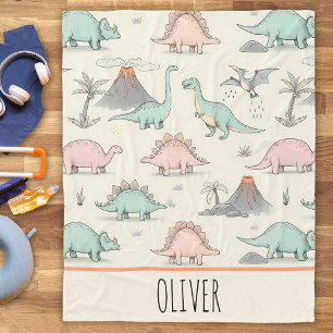 Cute Sketchy Dinosaurs on Jurassic Land Fleece Blanket