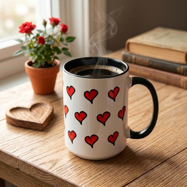 Cute Sketchy Red Heart Pattern Mug (Creator Uploaded)