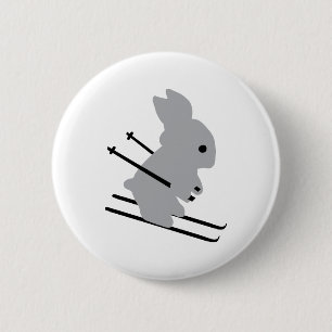 cute ski bunny  snow skiing 6 cm round badge