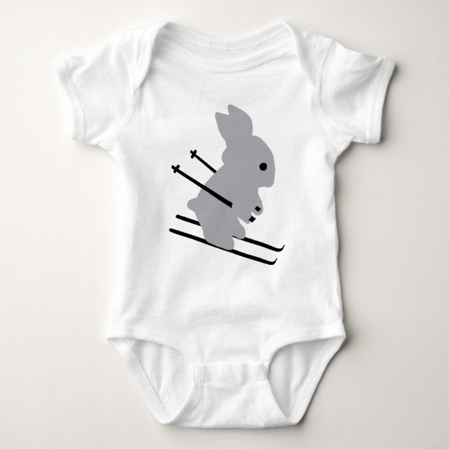 cute ski bunny  snow skiing baby bodysuit (Front)