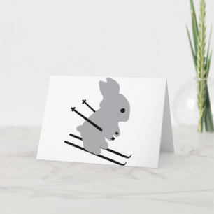 cute ski bunny snow skiing card