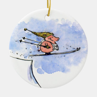 Cute Ski Jumping Pig Winter Holiday Christmas Ceramic Tree Decoration