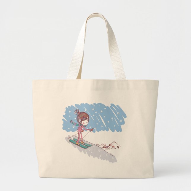 Cute Skiier Large Tote Bag (Front)