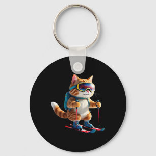 Cute Skiing Cat Funny Winter Snow Sports Gift Men Key Ring