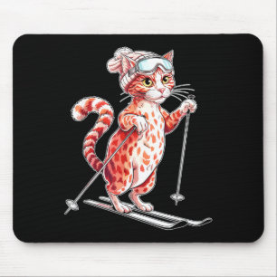 Cute skiing cat with goggles men women mouse pad