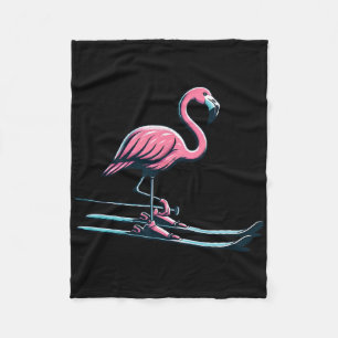Cute Skiing Flamingo Design Winter Sports Fleece Blanket