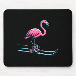 Cute skiing flamingo design winter sports mouse pad