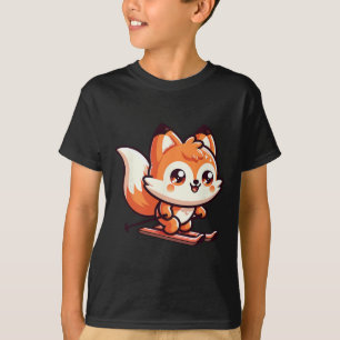 Cute Skiing Fox Kawaii Alpine Slope Winter Fun T-Shirt