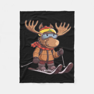 Cute Skiing Moose  Fleece Blanket
