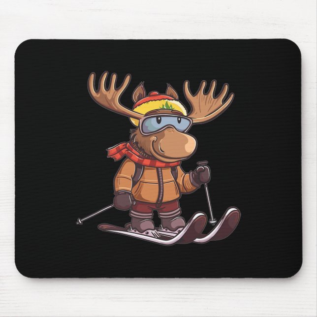 Cute Skiing Moose  Mouse Pad (Front)