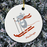 Cute Skiing Mouse Personalised Ceramic Tree Decoration<br><div class="desc">A fun little mouse skiing. Original art by Nic Squirrell. Change the name to personalise.</div>