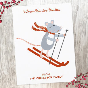 Cute Skiing Mouse Personalised Holiday Postcard